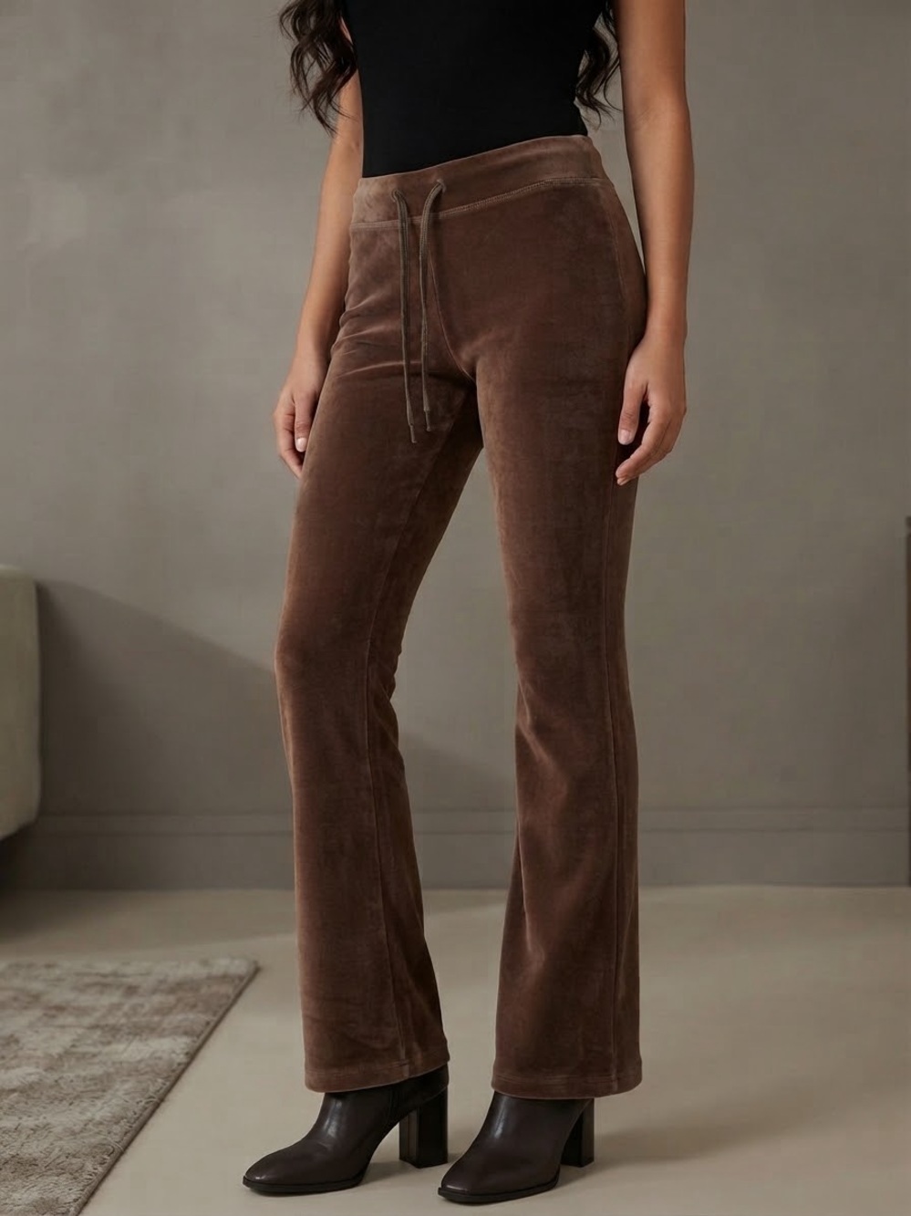 GUESS Jeans Vintage Y2K Chocolate Brown Velour Flare Track Pants